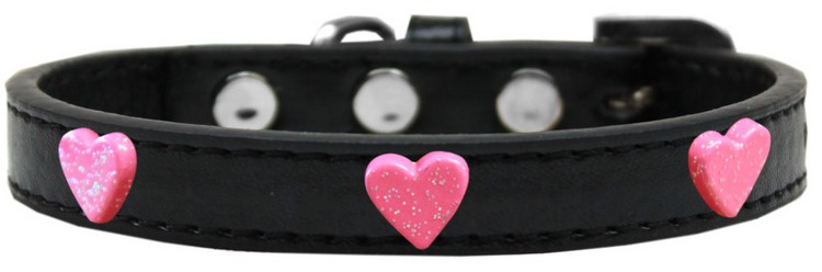 Pink Glitter Heart Widget Dog Collar Black Size 14